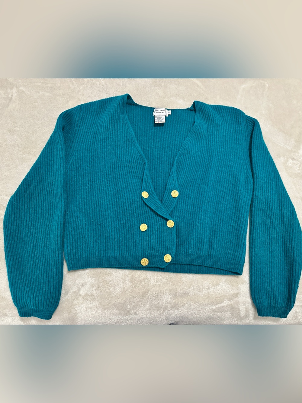 Vintage Beechers Brook Teal Blue Button Down Ribbed Cardigan Size Large